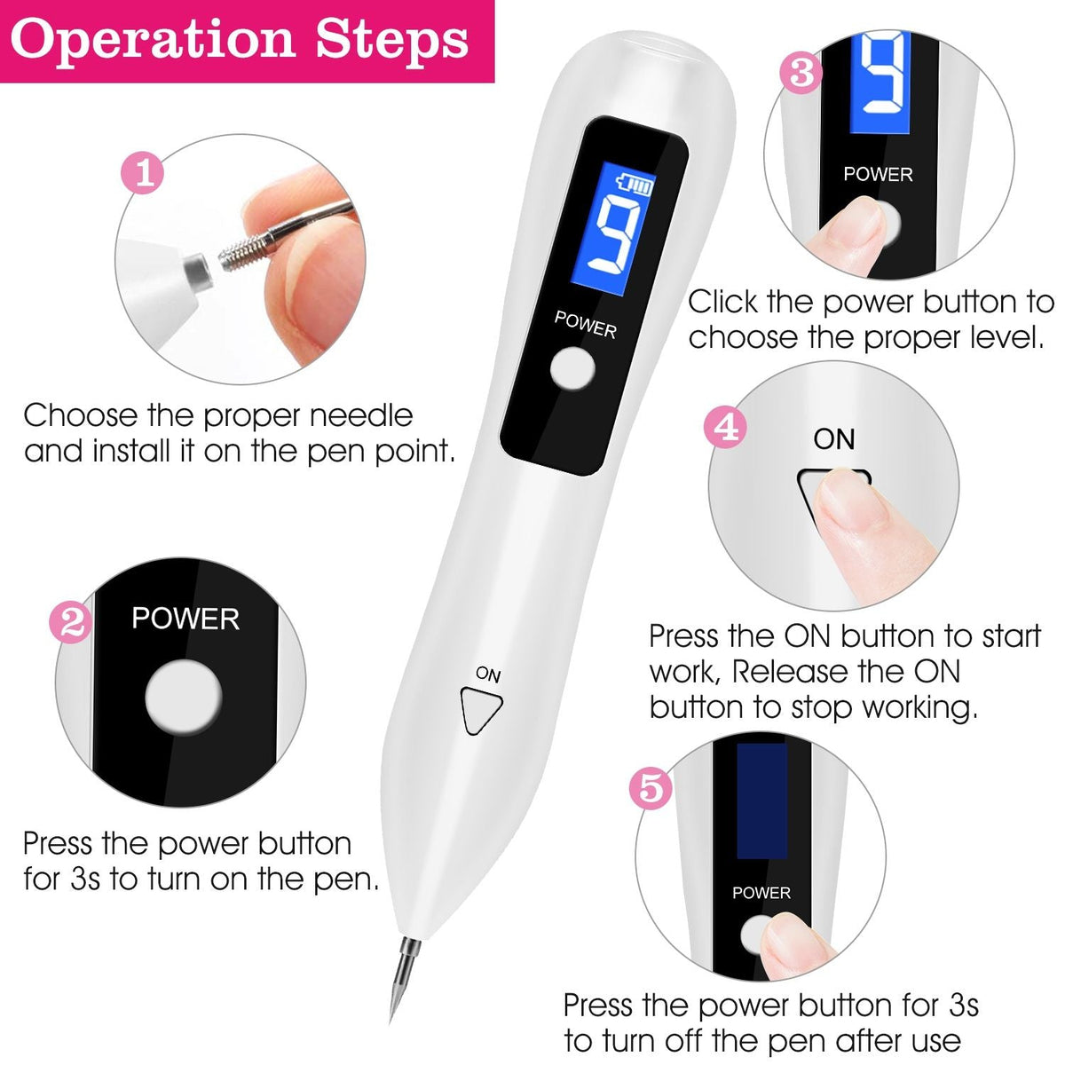 Skin Tag Removal Kit - Portable Multi-Level Beauty Tool with Adjustable LCD & USB Charging, 6 Replacement Needle Options for Home Use - MC Online