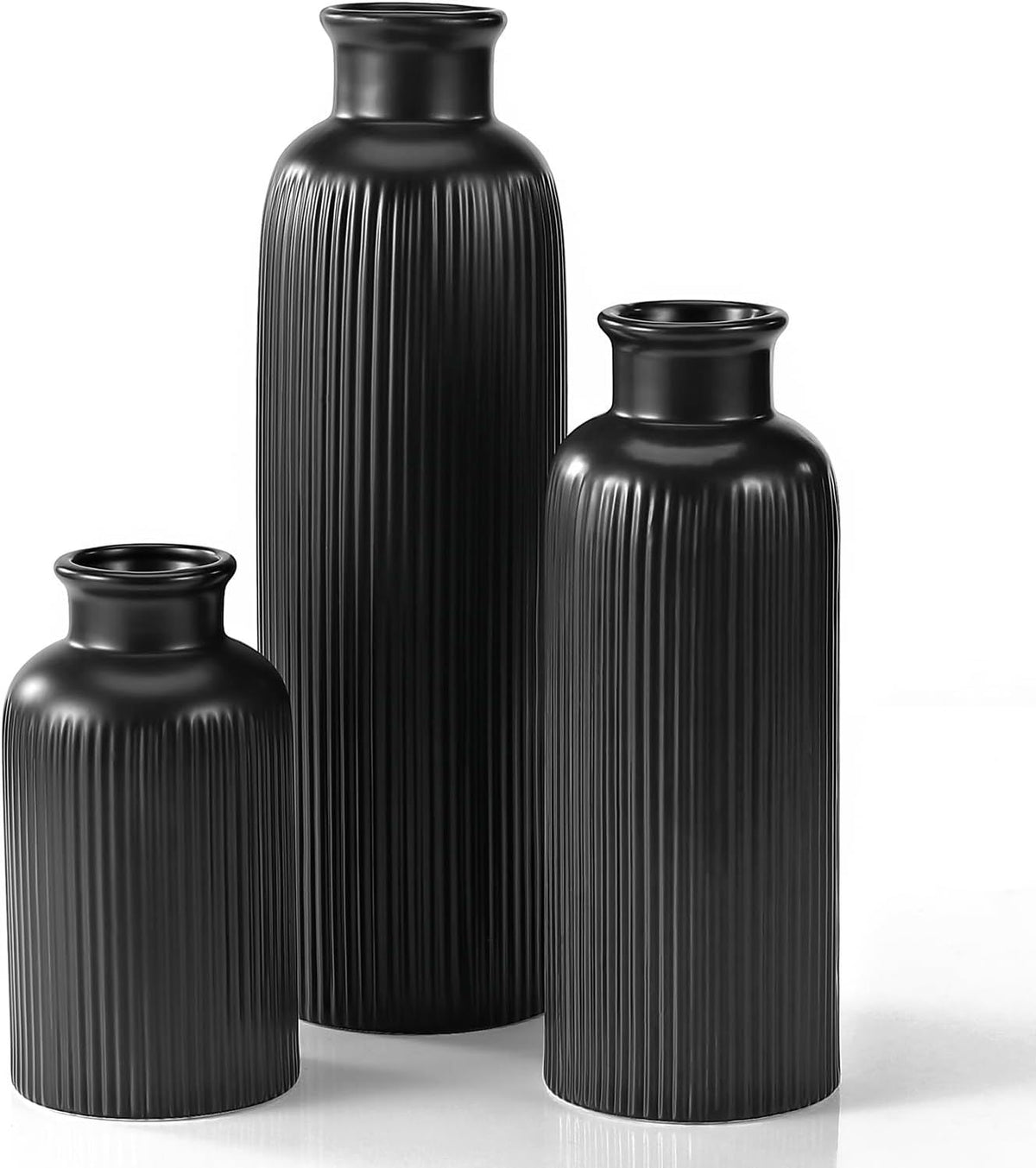 Small Black Ceramic Vase Set of 3, Boho Modern Black Flower Vase Room Decor, Farmhouse Decor, Vases for Your Kitchen, Bathroom, Bedroom, Living Room, Office&Shelf Centerpiece Table Decorations - MC Online