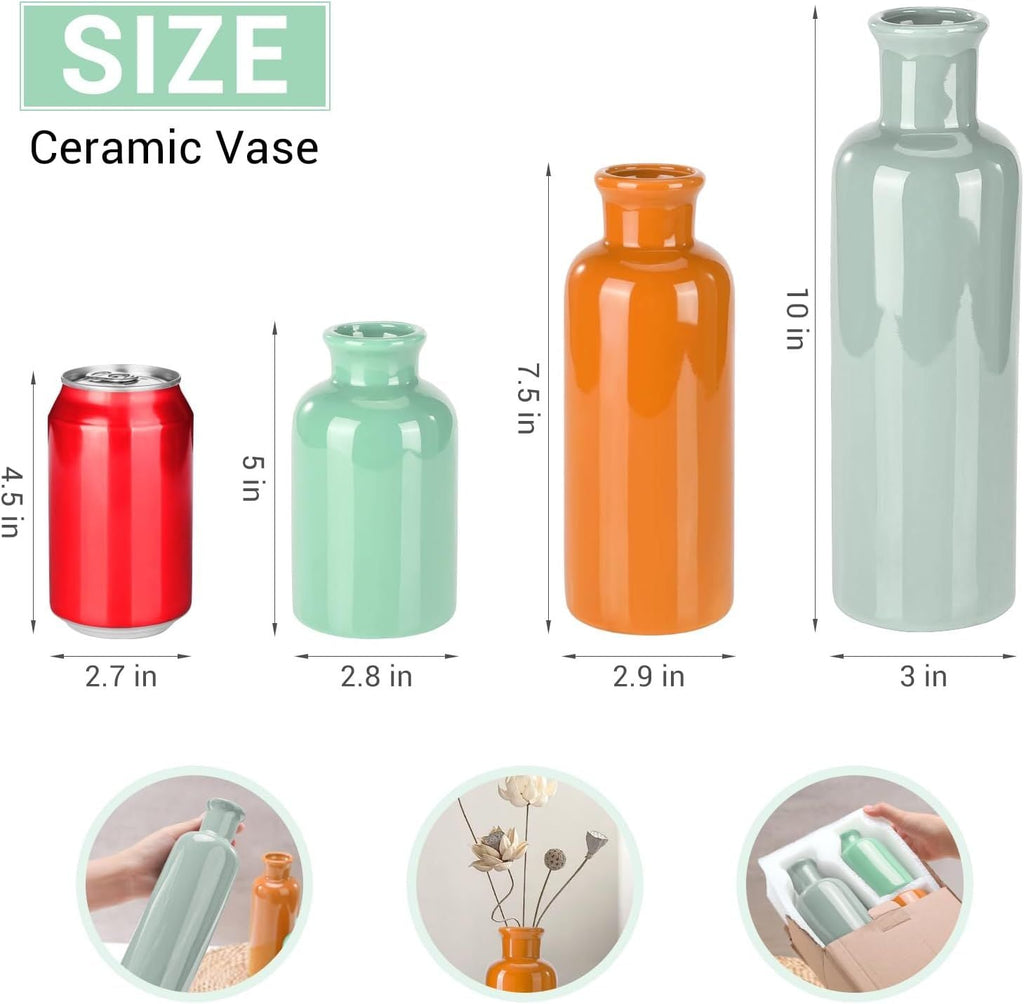 Small Ceramic Vase Set of 3, Boho Modern Flower Vase Room Decor, Farmhouse Decor, Vases for Your Kitchen, Bathroom, Bedroom, Living Room, Office&Shelf Centerpiece Table Decorations - MC Online