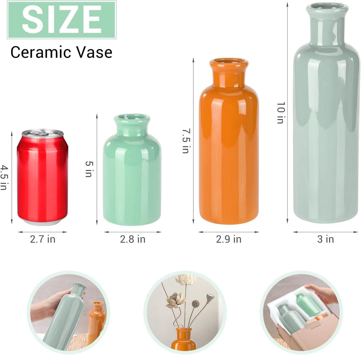 Small Ceramic Vase Set of 3, Boho Modern Flower Vase Room Decor, Farmhouse Decor, Vases for Your Kitchen, Bathroom, Bedroom, Living Room, Office&Shelf Centerpiece Table Decorations - MC Online