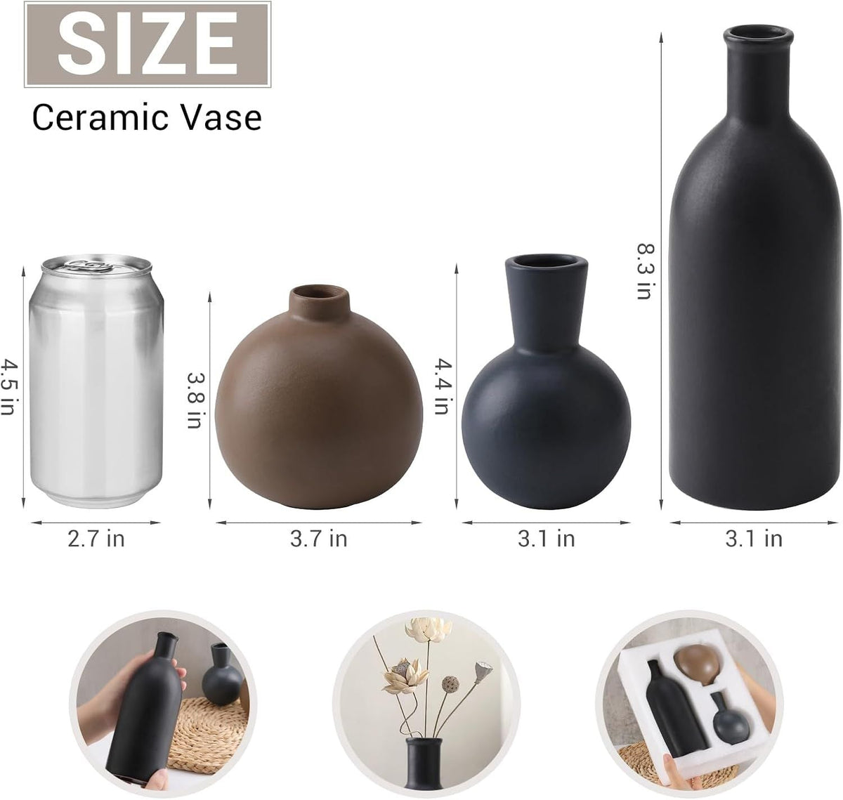 Small Ceramic Vase Set of 3, Boho Modern Flower Vase Room Decor, Farmhouse Decor, Vases for Your Kitchen, Bathroom, Bedroom, Living Room, Office&Shelf Centerpiece Table Decorations Multicolor - 346 - MC Online