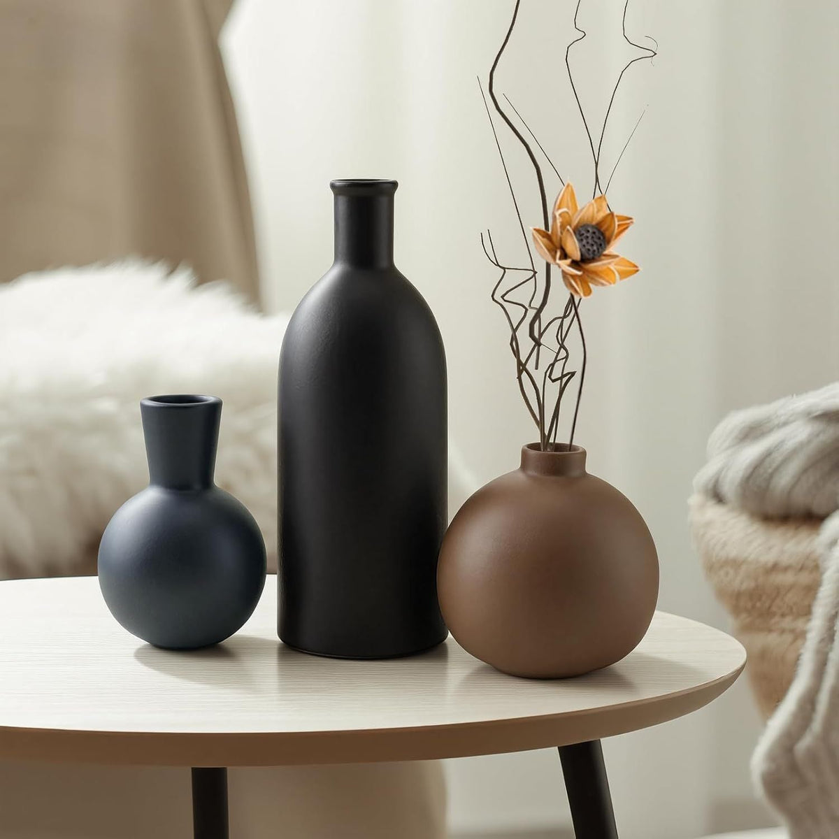 Small Ceramic Vase Set of 3, Boho Modern Flower Vase Room Decor, Farmhouse Decor, Vases for Your Kitchen, Bathroom, Bedroom, Living Room, Office&Shelf Centerpiece Table Decorations Multicolor - 346 - MC Online