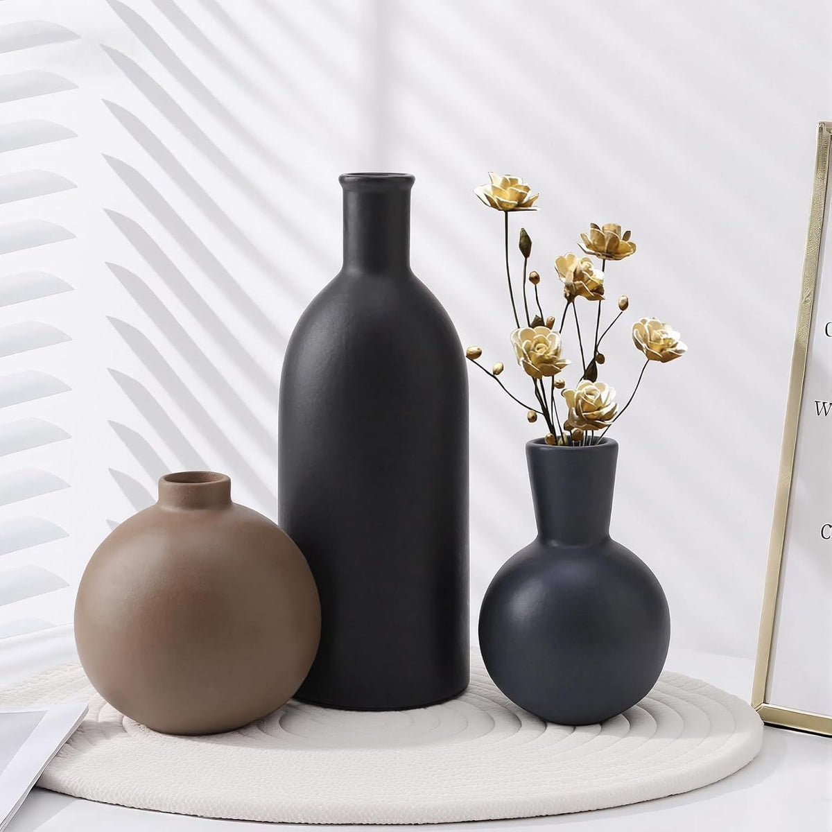 Small Ceramic Vase Set of 3, Boho Modern Flower Vase Room Decor, Farmhouse Decor, Vases for Your Kitchen, Bathroom, Bedroom, Living Room, Office&Shelf Centerpiece Table Decorations Multicolor - 346 - MC Online