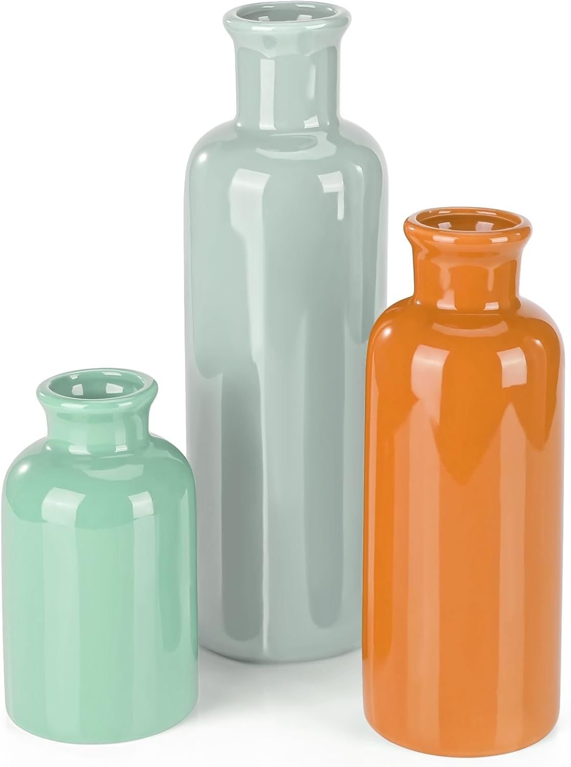 Small Ceramic Vase Set of 3, Boho Modern Flower Vase Room Decor, Farmhouse Decor, Vases for Your Kitchen, Bathroom, Bedroom, Living Room, Office&Shelf Centerpiece Table Decorations - MC Online