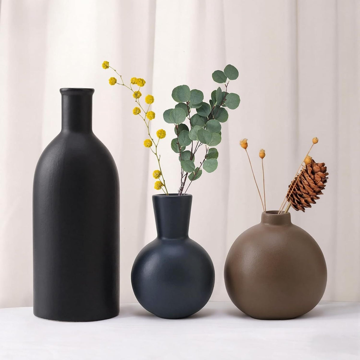 Small Ceramic Vase Set of 3, Boho Modern Flower Vase Room Decor, Farmhouse Decor, Vases for Your Kitchen, Bathroom, Bedroom, Living Room, Office&Shelf Centerpiece Table Decorations Multicolor - 346 - MC Online
