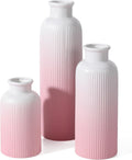 Small Gradient Pink Ceramic Vase Set of 3, Boho Modern Flower Vase Room Decor, Farmhouse Decor, Vases for Your Kitchen, Bathroom, Bedroom, Living Room, Office&Shelf Centerpiece Table Decorations - MC Online