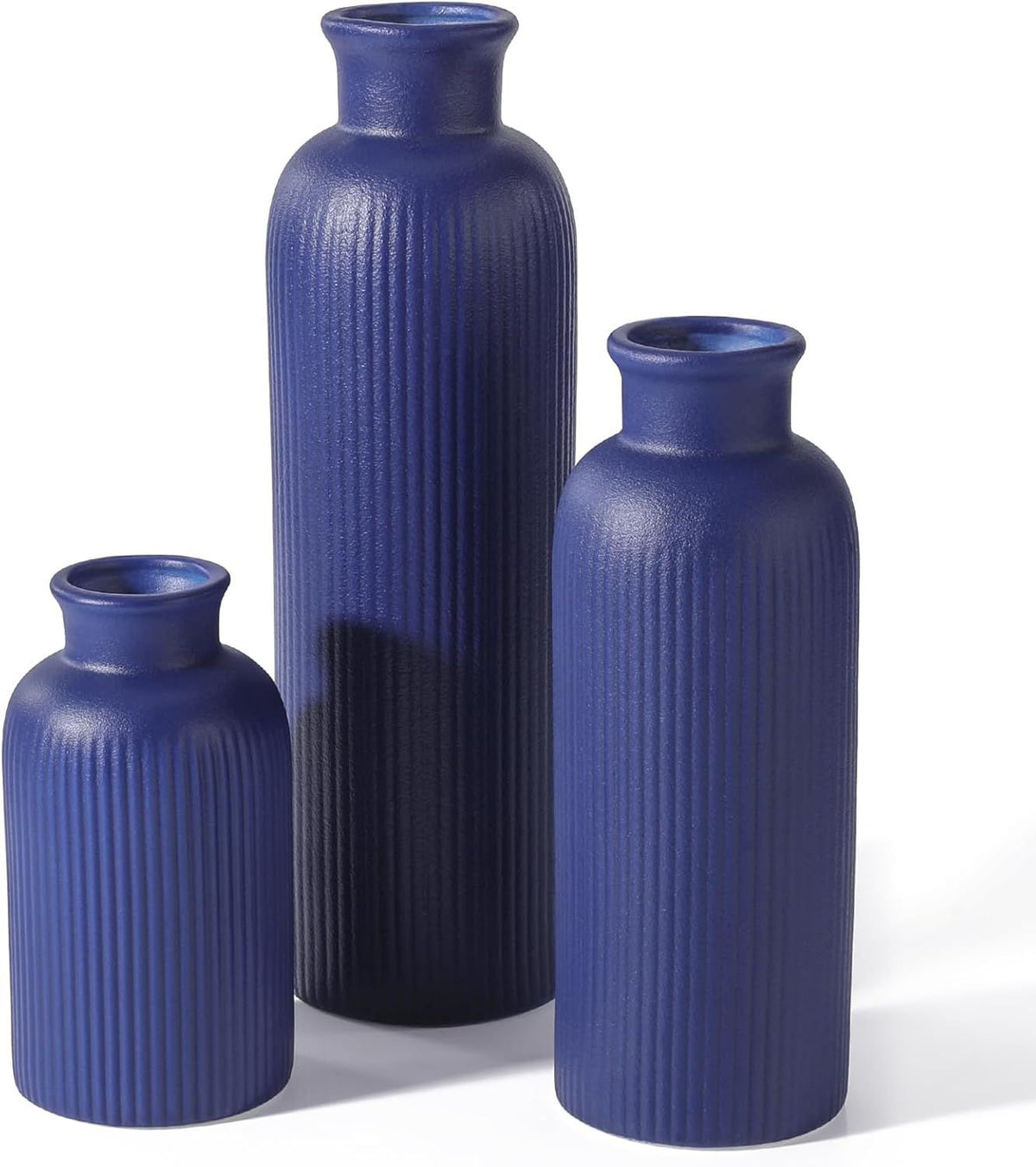 Small Navy Blue Ceramic Vase Set of 3, Boho Modern Navy Blue Flower Vase Room Decor, Farmhouse Decor, Vases for Your Kitchen, Bathroom, Bedroom, Living Room, Office&Shelf Centerpiece Table Decorations - MC Online
