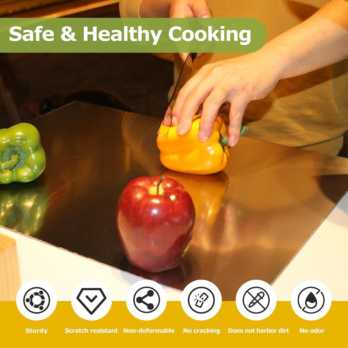 Stainless Steel Cutting Board with Lip for Kitchen Chopping Boards for Countertop Large Metal Cutting Board over Sink Suitable for Meat Fruits Vegetables Bread Noodle and Pizza Bamboo Knives - MC Online