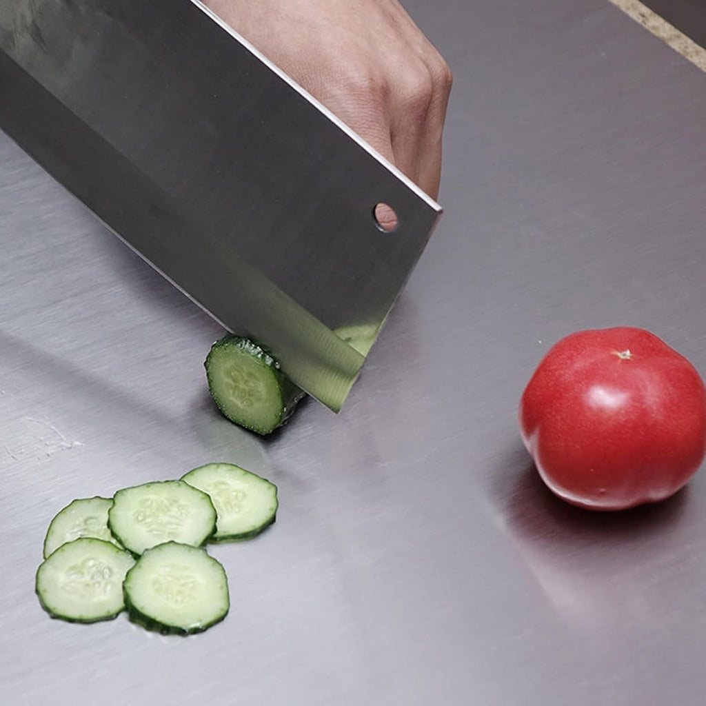 Stainless Steel Cutting Board with Lip for Kitchen Chopping Boards for Countertop Large Metal Cutting Board over Sink Suitable for Meat Fruits Vegetables Bread Noodle and Pizza Bamboo Knives - MC Online