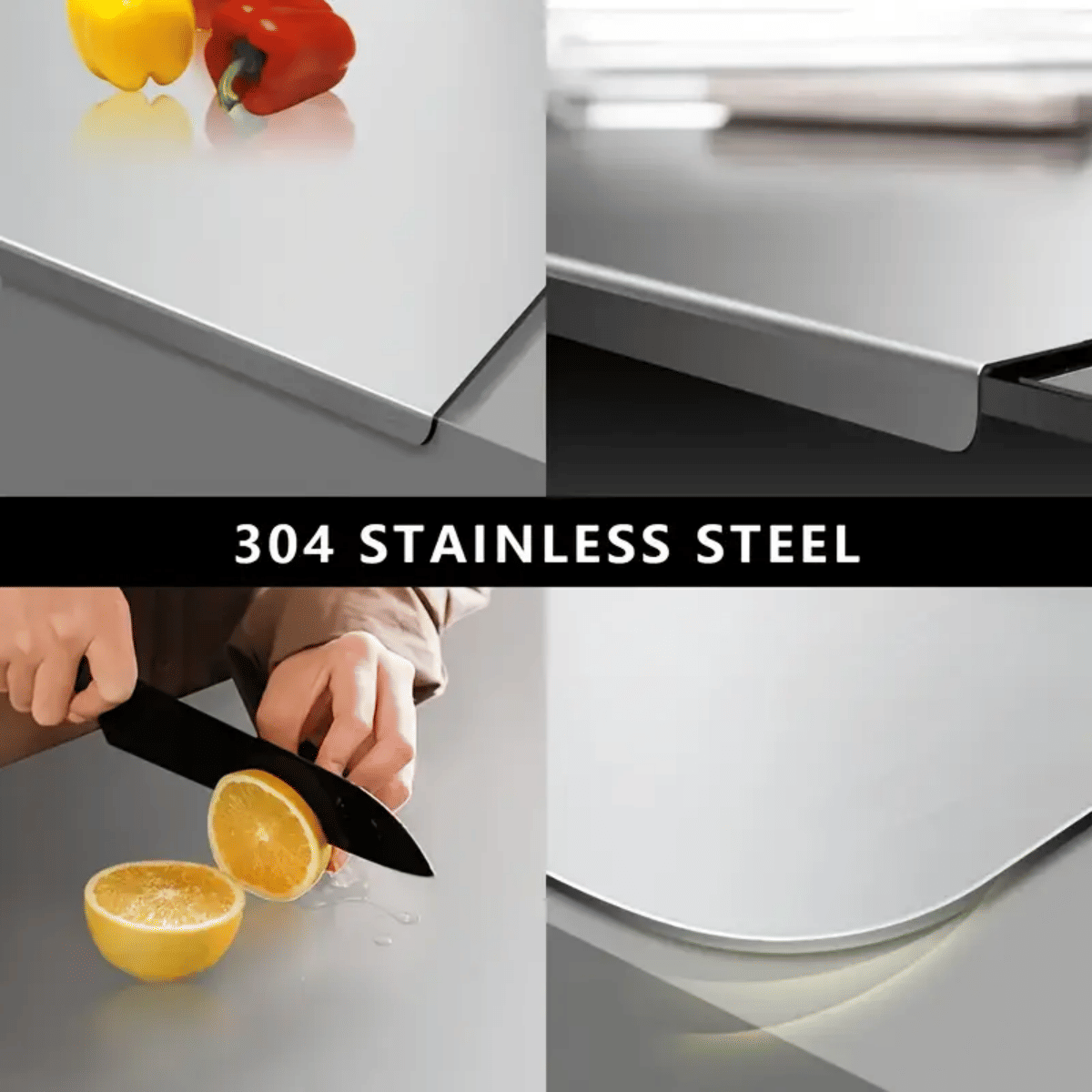 Stainless Steel Cutting Board with Lip for Kitchen Chopping Boards for Countertop Large Metal Cutting Board over Sink Suitable for Meat Fruits Vegetables Bread Noodle and Pizza Bamboo Knives - MC Online