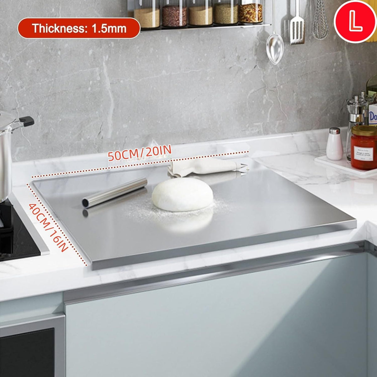 Stainless Steel Cutting Board with Lip for Kitchen Chopping Boards for Countertop Large Metal Cutting Board over Sink Suitable for Meat Fruits Vegetables Bread Noodle and Pizza Bamboo Knives - MC Online