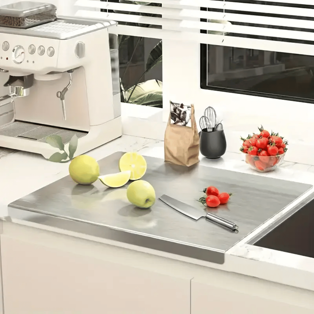 Stainless Steel Cutting Board with Lip for Kitchen Chopping Boards for Countertop Large Metal Cutting Board over Sink Suitable for Meat Fruits Vegetables Bread Noodle and Pizza Bamboo Knives - MC Online