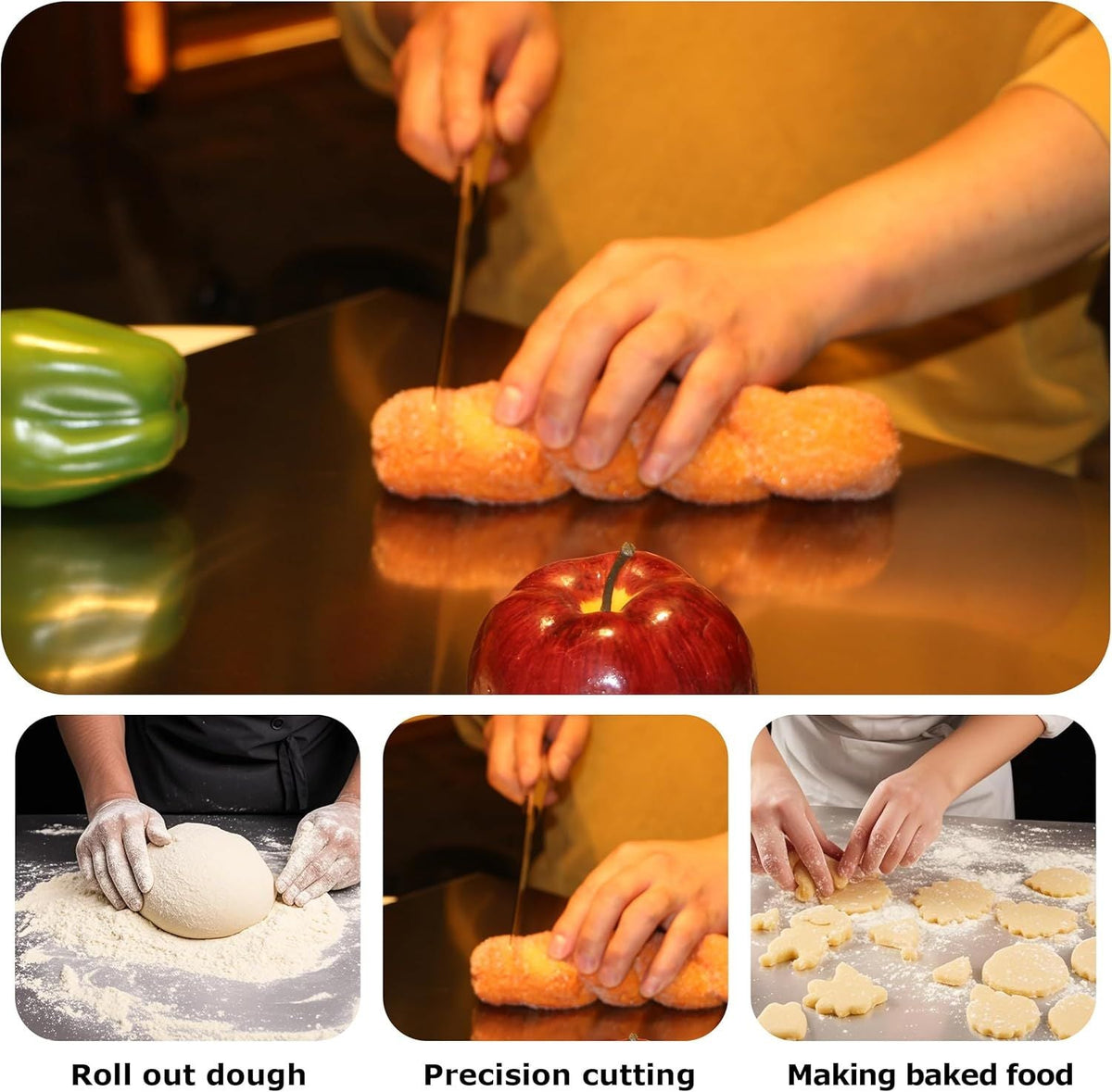 Stainless Steel Cutting Board with Lip for Kitchen Chopping Boards for Countertop Large Metal Cutting Board over Sink Suitable for Meat Fruits Vegetables Bread Noodle and Pizza Bamboo Knives - MC Online