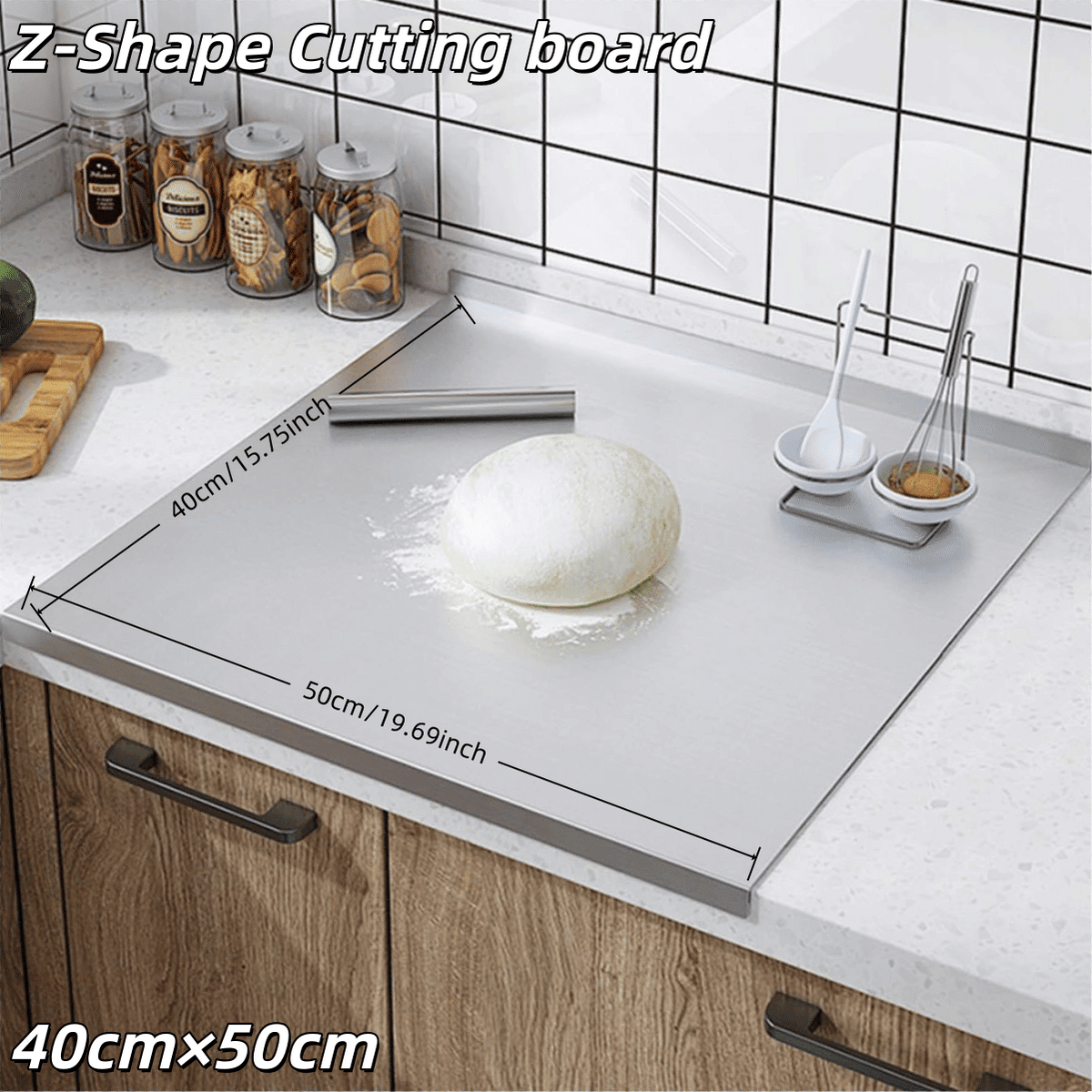 Stainless Steel Cutting Board with Lip for Kitchen Chopping Boards for Countertop Large Metal Cutting Board over Sink Suitable for Meat Fruits Vegetables Bread Noodle and Pizza Bamboo Knives - MC Online
