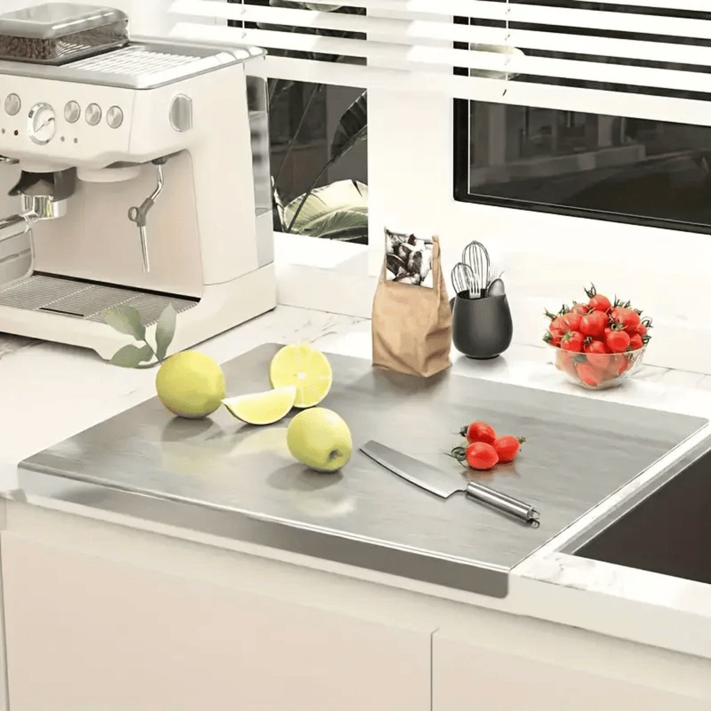 Stainless Steel Cutting Board with Lip for Kitchen Chopping Boards for Countertop Large Metal Cutting Board over Sink Suitable for Meat Fruits Vegetables Bread Noodle and Pizza Bamboo Knives - MC Online