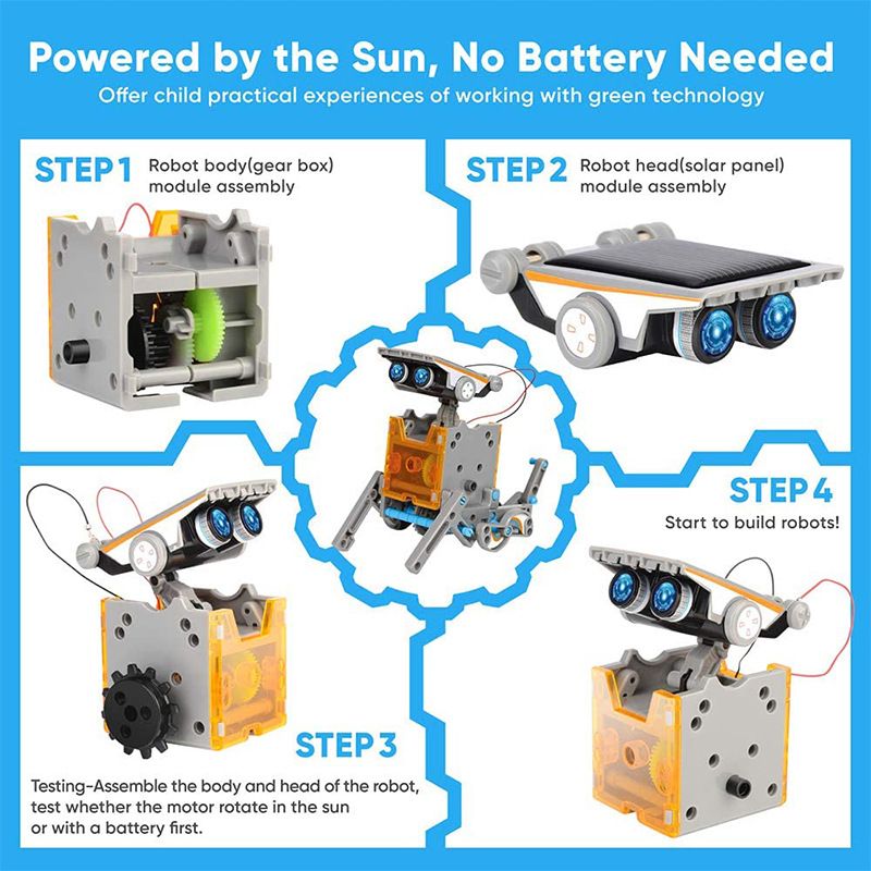 STEM Solar Robot Kit For Kids; 12-in-1 Educational STEM Science Experiment Toys; Solar Powered Building Kit DIY For 8 9 10 11 12 13 Years Old Boys & Girls Kids Toy - MC Online