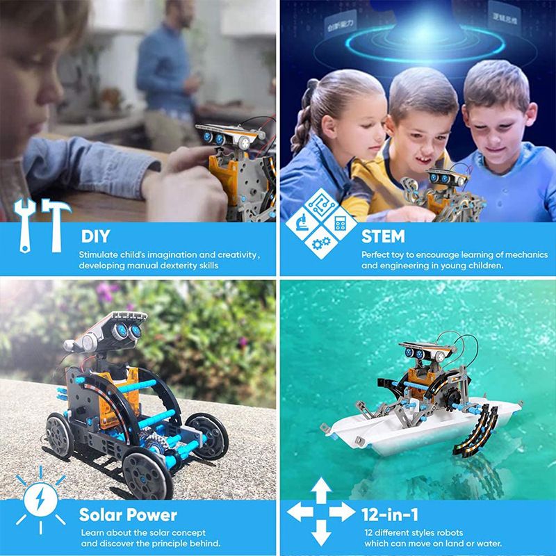 STEM Solar Robot Kit For Kids; 12-in-1 Educational STEM Science Experiment Toys; Solar Powered Building Kit DIY For 8 9 10 11 12 13 Years Old Boys & Girls Kids Toy - MC Online