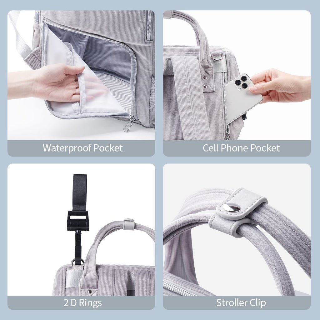 SUNVENO Velvet Stitching Diaper Bag Backpack Large Capacity Tote Shoulder Nappy Bag Organizer for Baby Care with Insulated Pockets,Waterproof Fabric - MC Online