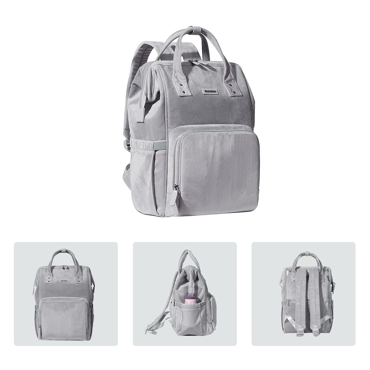 SUNVENO Velvet Stitching Diaper Bag Backpack Large Capacity Tote Shoulder Nappy Bag Organizer for Baby Care with Insulated Pockets,Waterproof Fabric - MC Online