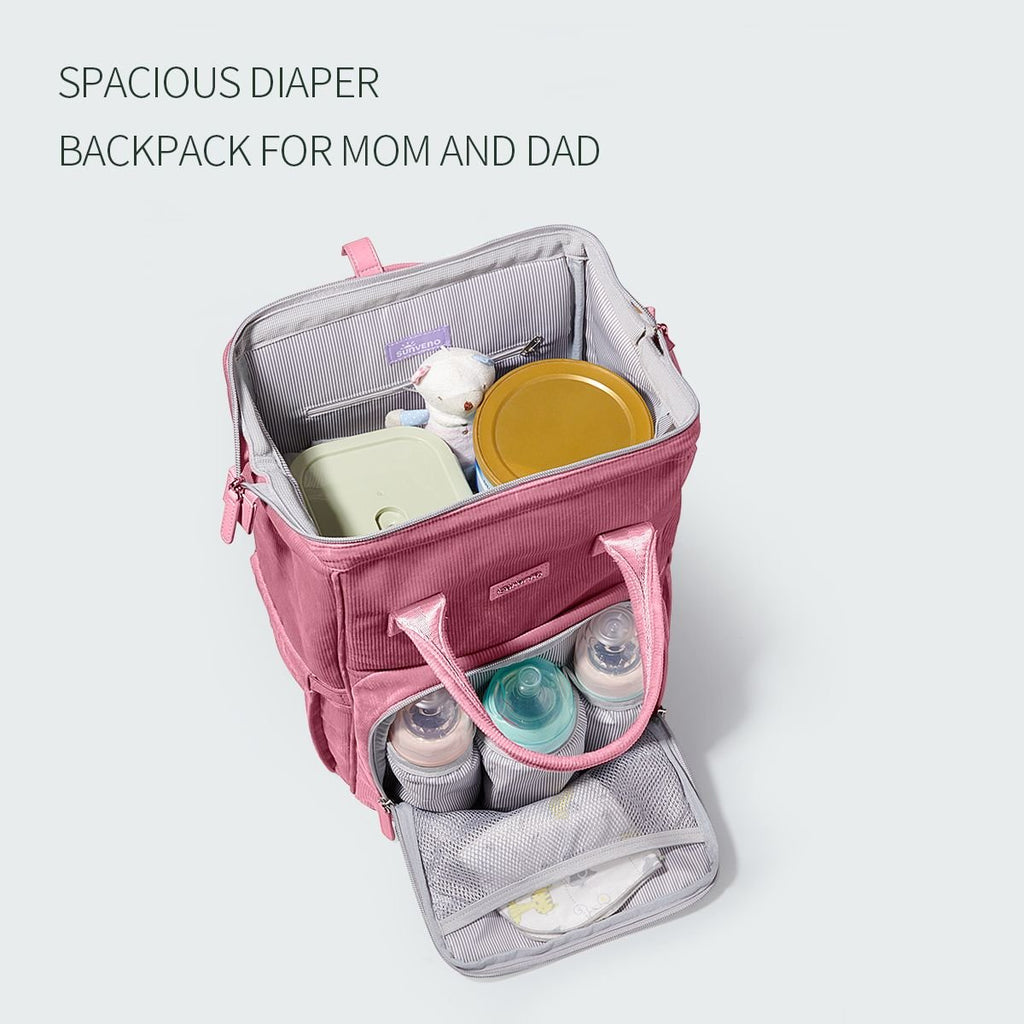 SUNVENO Velvet Stitching Diaper Bag Backpack Large Capacity Tote Shoulder Nappy Bag Organizer for Baby Care with Insulated Pockets,Waterproof Fabric - MC Online
