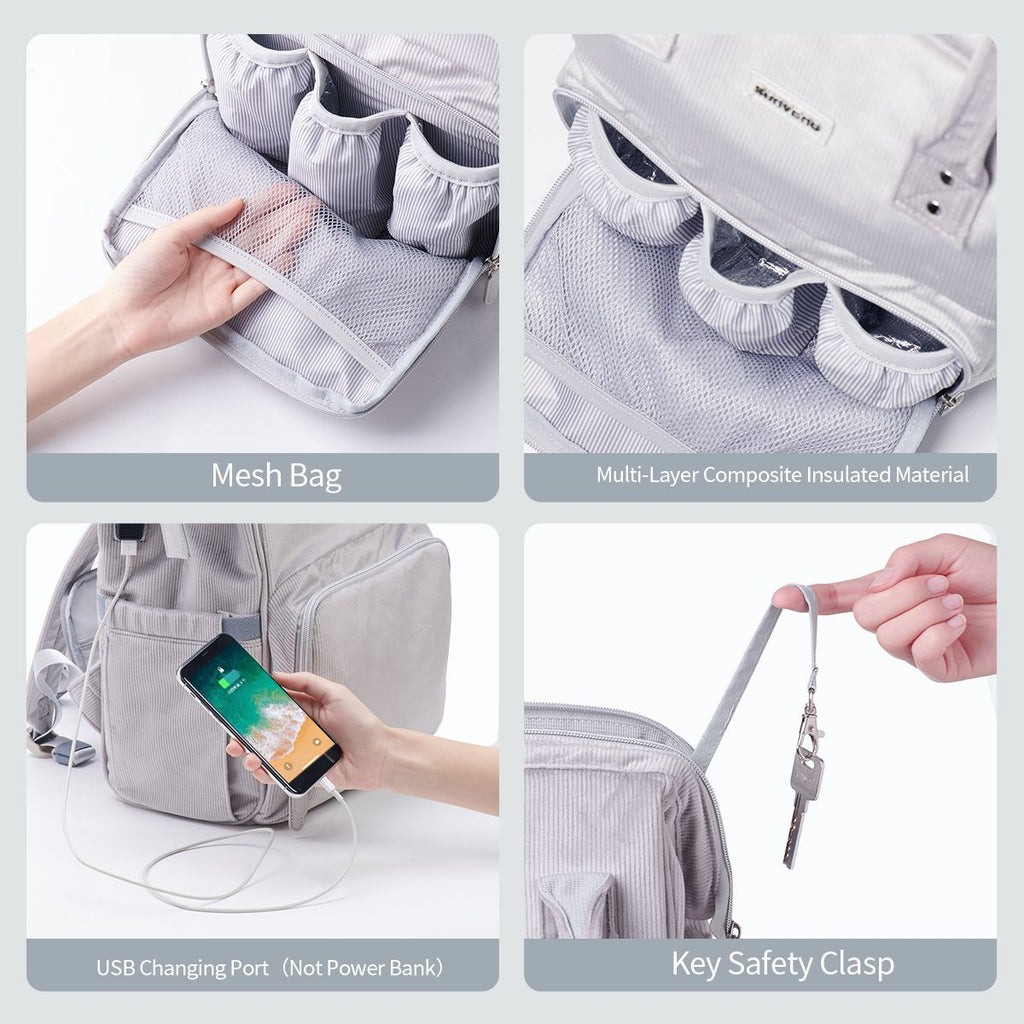 SUNVENO Velvet Stitching Diaper Bag Backpack Large Capacity Tote Shoulder Nappy Bag Organizer for Baby Care with Insulated Pockets,Waterproof Fabric - MC Online
