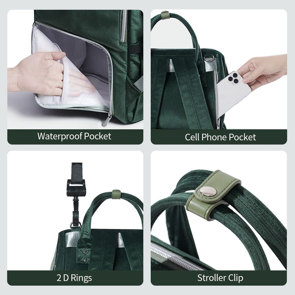 SUNVENO Velvet Stitching Diaper Bag Backpack Large Capacity Tote Shoulder Nappy Bag Organizer for Baby Care with Insulated Pockets,Waterproof Fabric - MC Online