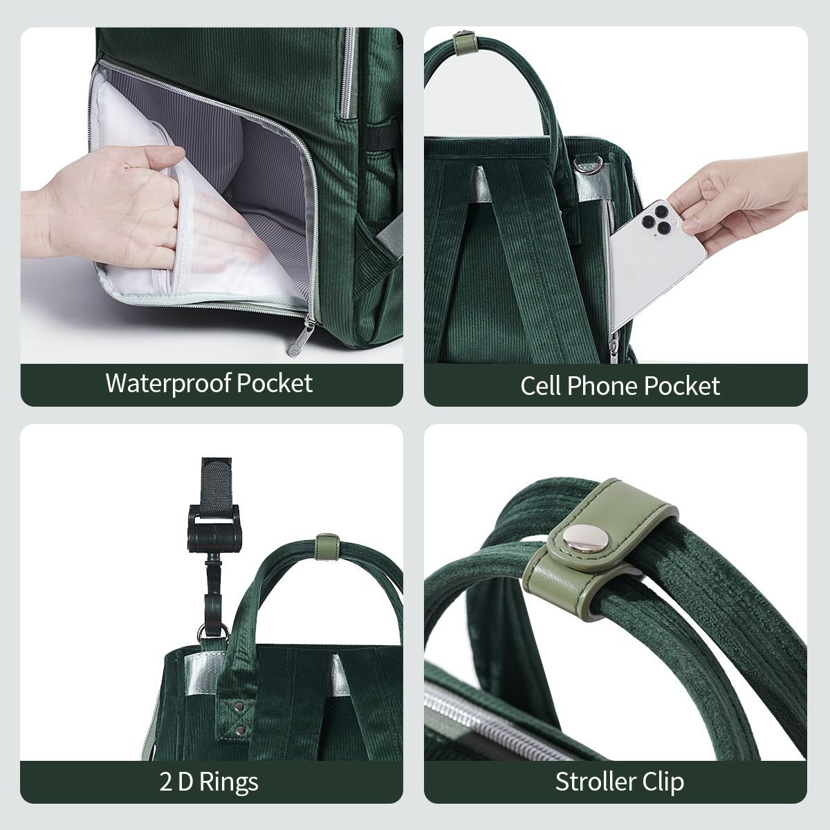 SUNVENO Velvet Stitching Diaper Bag Backpack Large Capacity Tote Shoulder Nappy Bag Organizer for Baby Care with Insulated Pockets,Waterproof Fabric - MC Online