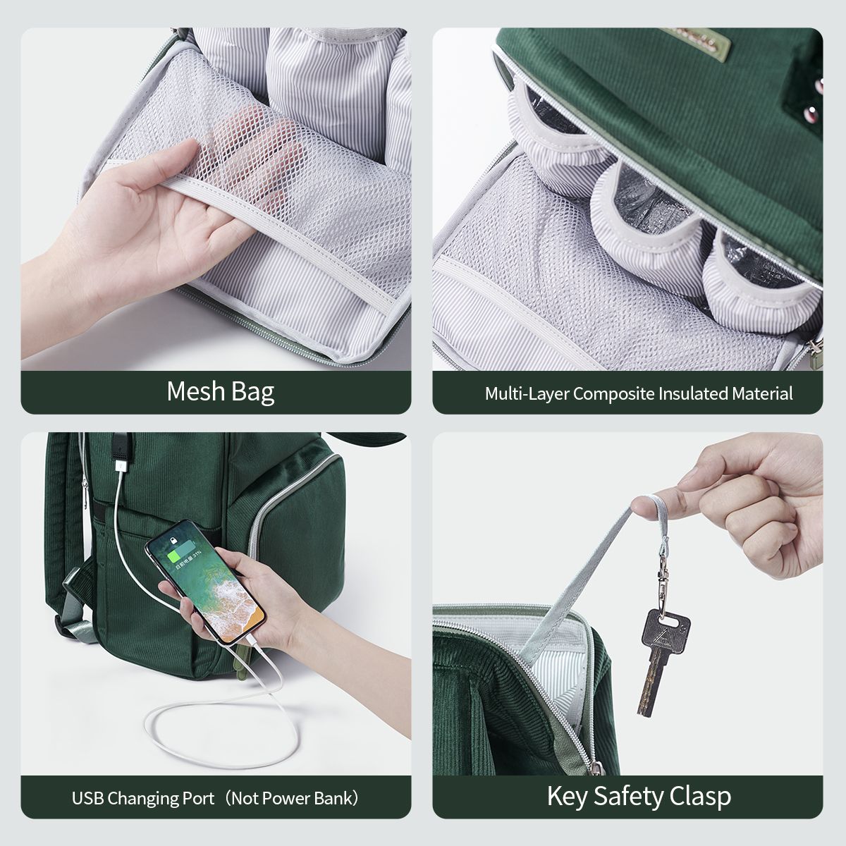 SUNVENO Velvet Stitching Diaper Bag Backpack Large Capacity Tote Shoulder Nappy Bag Organizer for Baby Care with Insulated Pockets,Waterproof Fabric - MC Online
