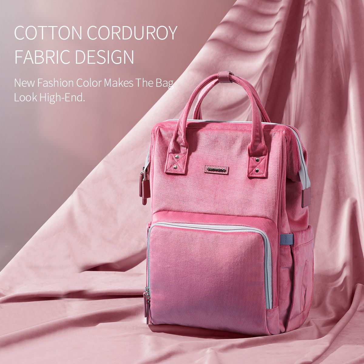 SUNVENO Velvet Stitching Diaper Bag Backpack Large Capacity Tote Shoulder Nappy Bag Organizer for Baby Care with Insulated Pockets,Waterproof Fabric - MC Online