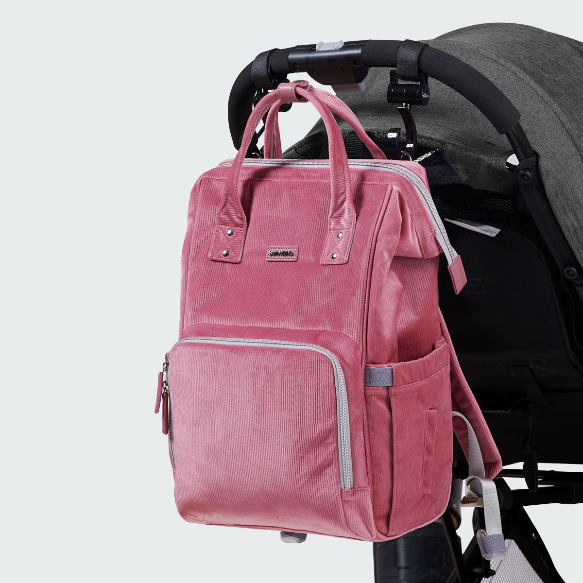 SUNVENO Velvet Stitching Diaper Bag Backpack Large Capacity Tote Shoulder Nappy Bag Organizer for Baby Care with Insulated Pockets,Waterproof Fabric - MC Online