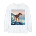 Surfing Dog Long Sleeve Tee | Sunset Ocean Wave Illustration - MC Online