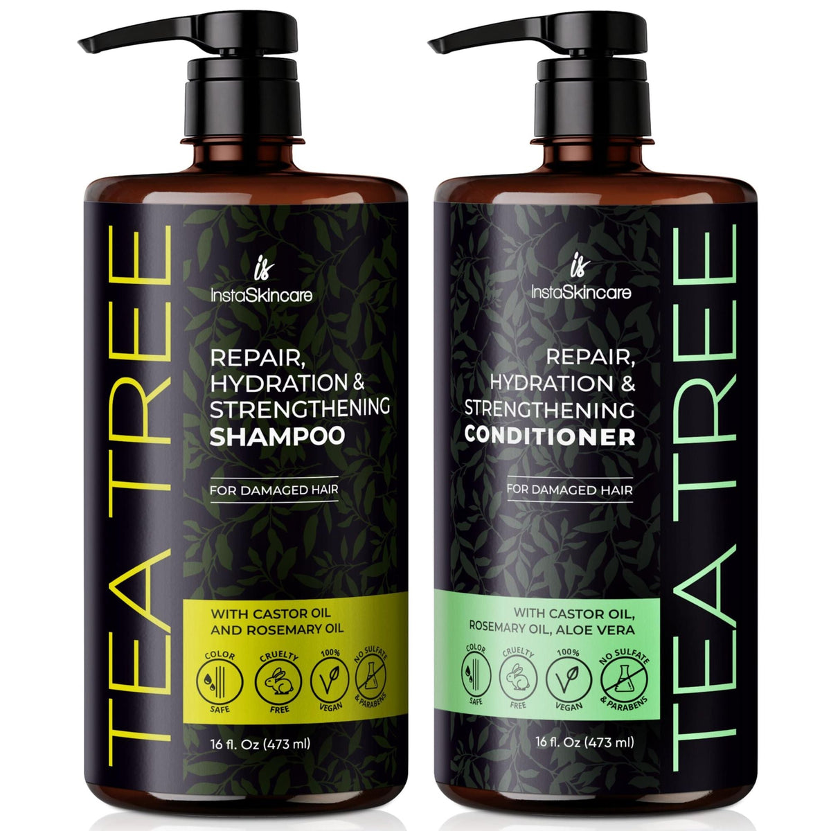 Tea Tree Shampoo and Conditioner Set with Castor Oil Rosemary Oil for Hair Growth Thinning Hair Loss Treatments for Women & Men For All Hair Types Paraben & Sulfate Free 16 Oz - MC Online