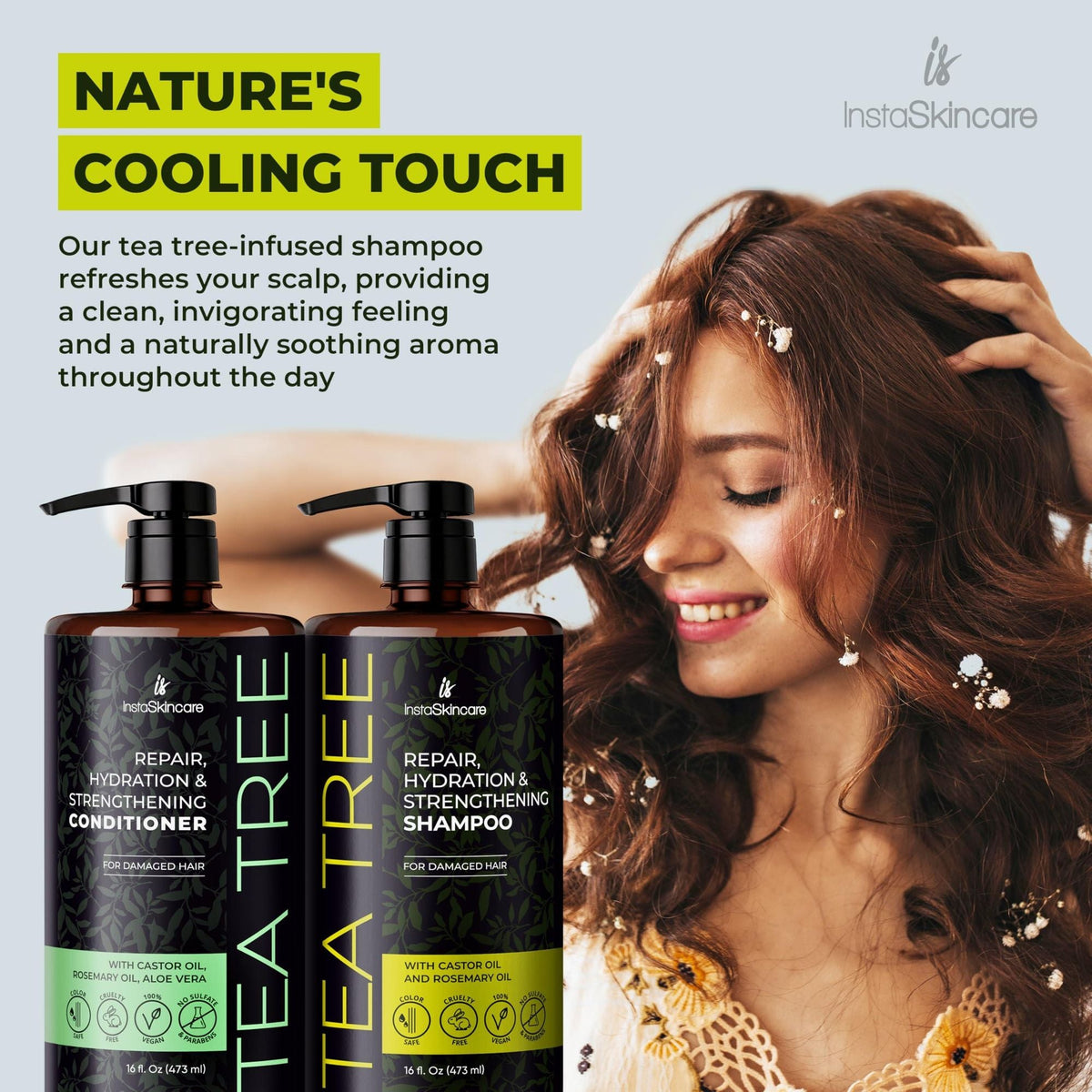 Tea Tree Shampoo and Conditioner Set with Castor Oil Rosemary Oil for Hair Growth Thinning Hair Loss Treatments for Women & Men For All Hair Types Paraben & Sulfate Free 16 Oz - MC Online