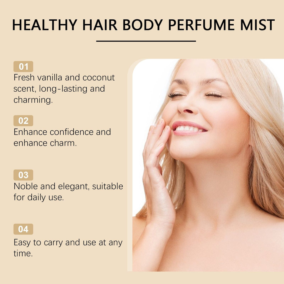 Vanilla Coconut Body Perfume Spray - Long-lasting fragrance, exuding unique charm, fresh, romantic and portable perfume - MC Online