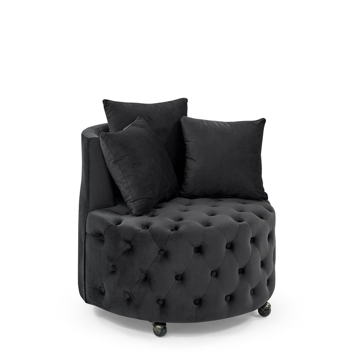 Velvet Upholstered Swivel Chair for Living Room, with Button Tufted Design and Movable Wheels, Including 3 Pillows - MC Online