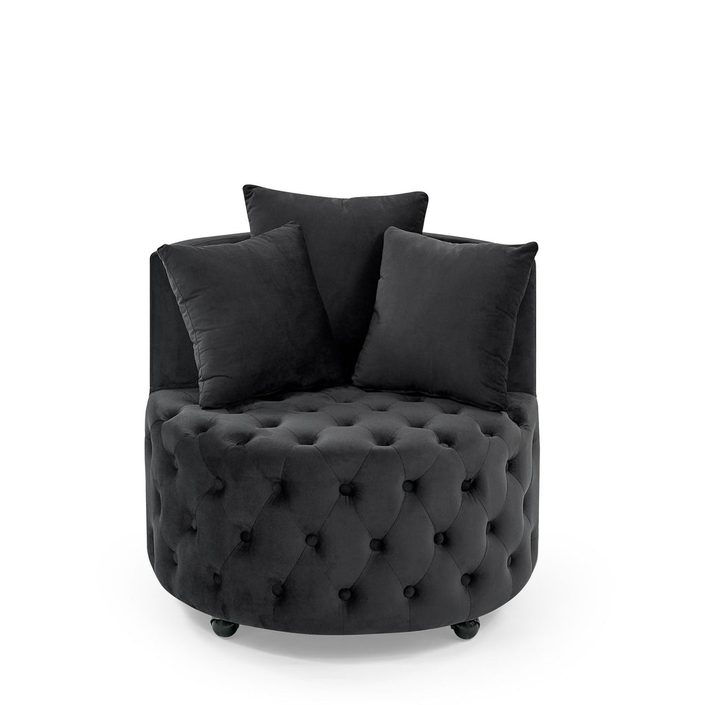 Velvet Upholstered Swivel Chair for Living Room, with Button Tufted Design and Movable Wheels, Including 3 Pillows - MC Online