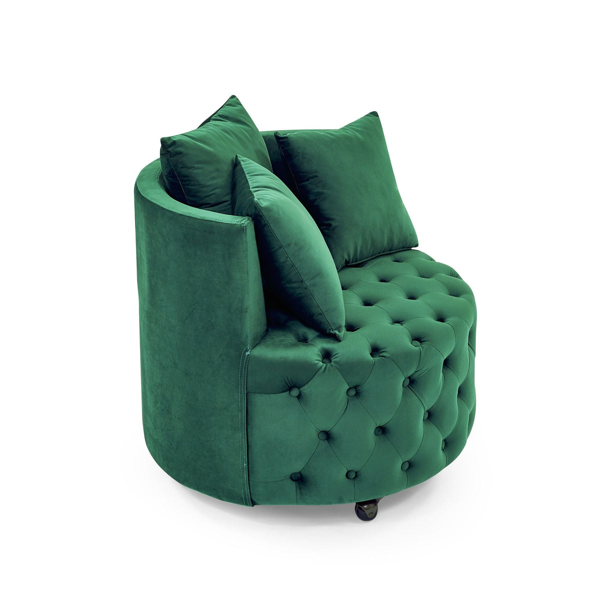 Velvet Upholstered Swivel Chair for Living Room, with Button Tufted Design and Movable Wheels, Including 3 Pillows - MC Online