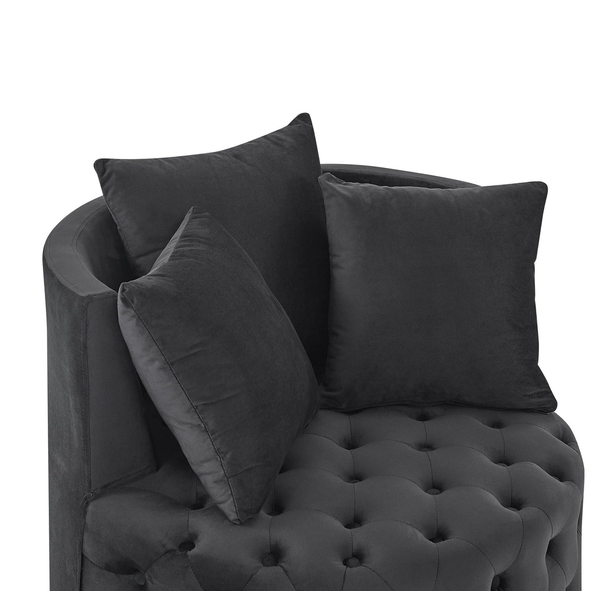 Velvet Upholstered Swivel Chair for Living Room, with Button Tufted Design and Movable Wheels, Including 3 Pillows - MC Online