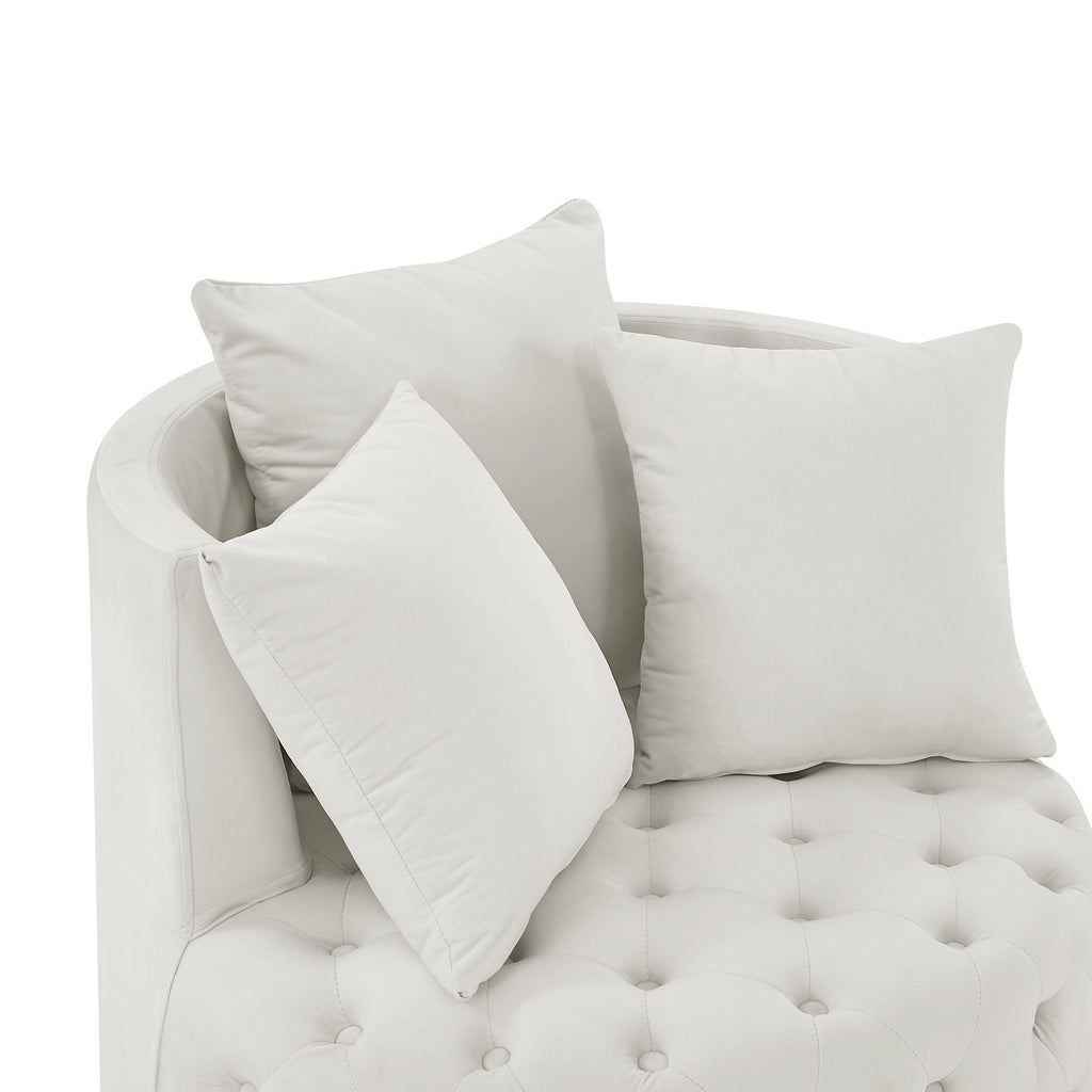 Velvet Upholstered Swivel Chair for Living Room, with Button Tufted Design and Movable Wheels, Including 3 Pillows - MC Online