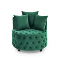 Velvet Upholstered Swivel Chair for Living Room, with Button Tufted Design and Movable Wheels, Including 3 Pillows - MC Online