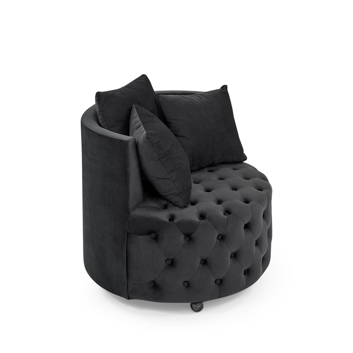 Velvet Upholstered Swivel Chair for Living Room, with Button Tufted Design and Movable Wheels, Including 3 Pillows - MC Online