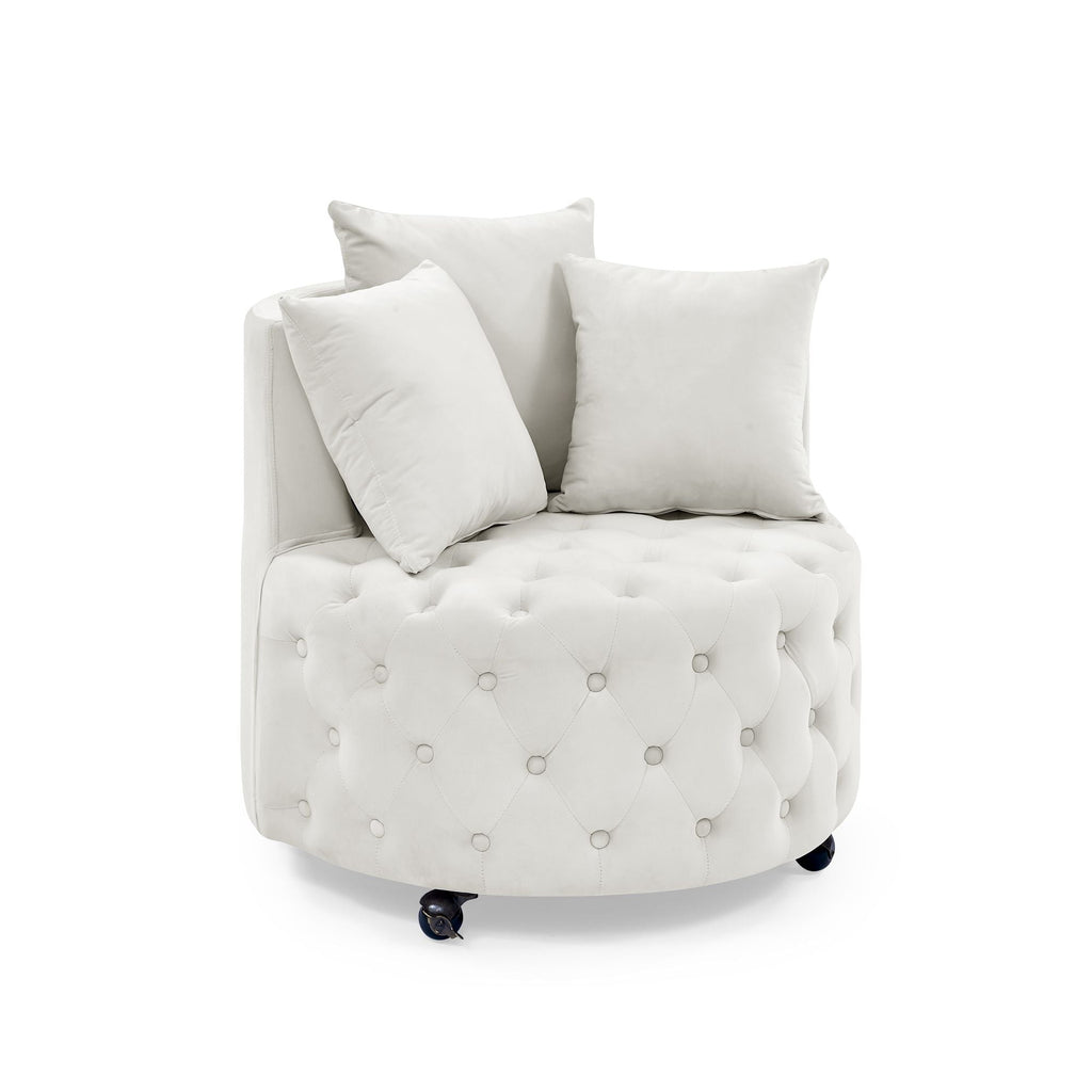 Velvet Upholstered Swivel Chair for Living Room, with Button Tufted Design and Movable Wheels, Including 3 Pillows - MC Online