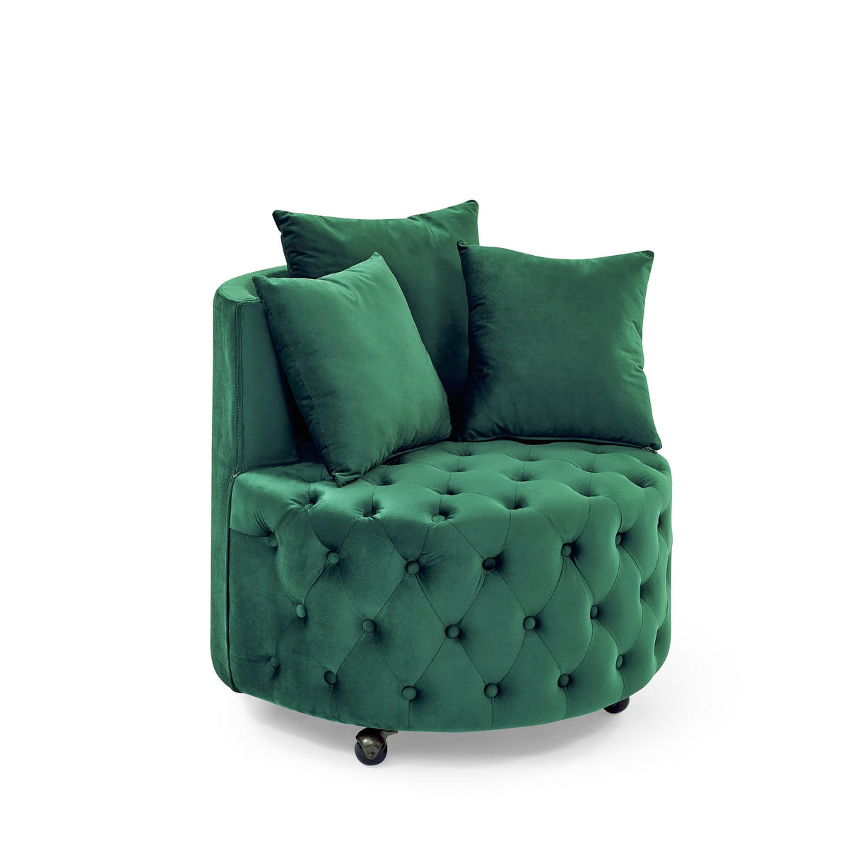 Velvet Upholstered Swivel Chair for Living Room, with Button Tufted Design and Movable Wheels, Including 3 Pillows - MC Online