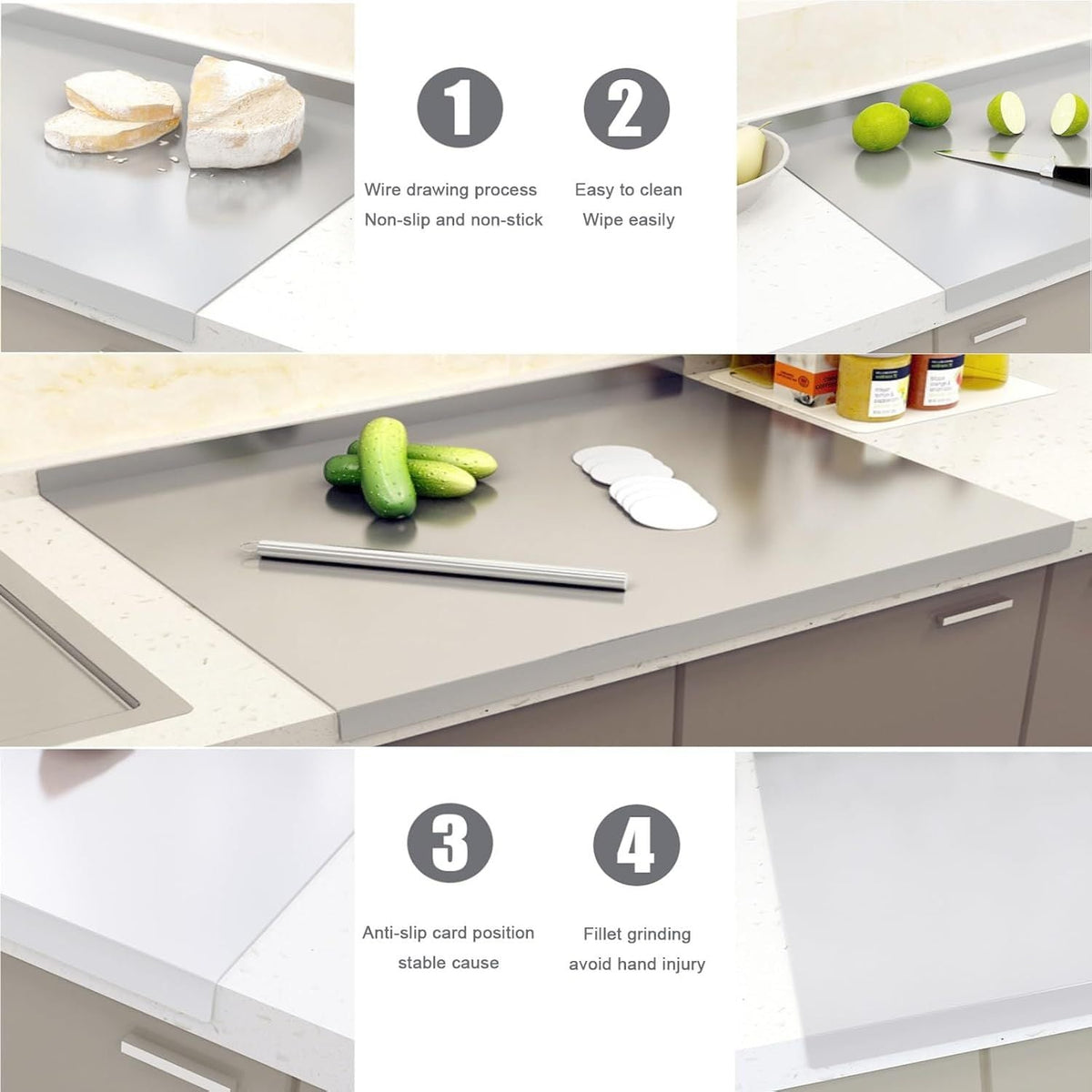 XXL 304 Stainless Steel Cutting Board Anti-Slip & Mildew-Proof! No More Moldy Wooden Boards | Heavy-Duty & Food-Safe, Easy to Clean – Chop Meat, Knead Dough, Bake Prep All-in-One | Must-Have for Hom - MC Online