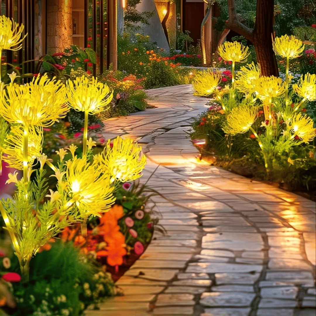 Yellow solar lantern with glowing flowers and stems, upgraded solar panels, solar lantern for outdoor garden decoration, courtyard decoration, and mother's gift IP4X - MC Online