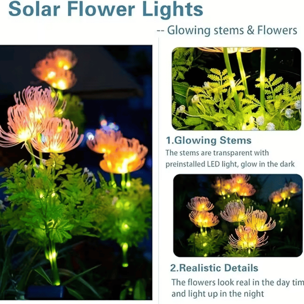 Yellow solar lantern with glowing flowers and stems, upgraded solar panels, solar lantern for outdoor garden decoration, courtyard decoration, and mother's gift IP4X - MC Online